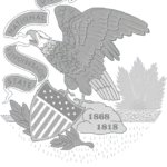 Great Seal of Illinois with eagle, shield, national union banner, and state sovereignty text.
